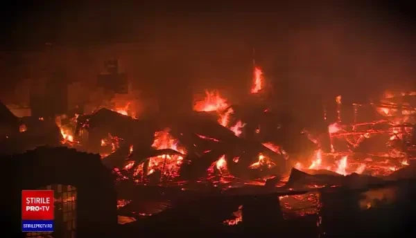 Incendiu puternic la o hală alimentară din Oradea. Tavanul s-a prăbușit