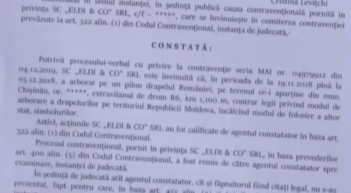 amenda pentru ca a arborat steagul Romaniei