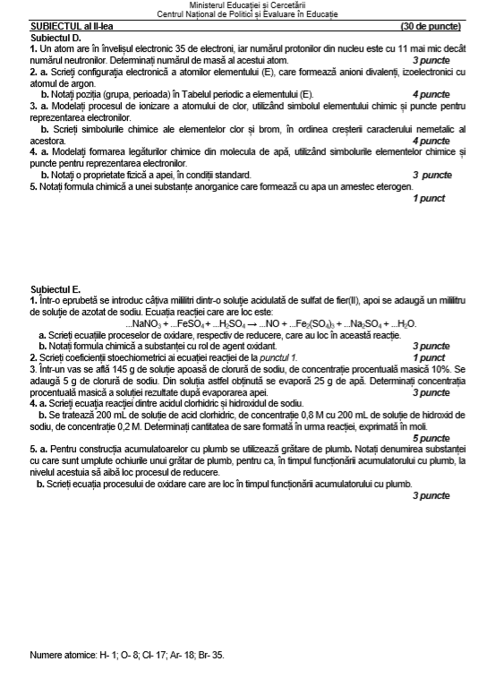 Subiecte BAC Chimie anorganica