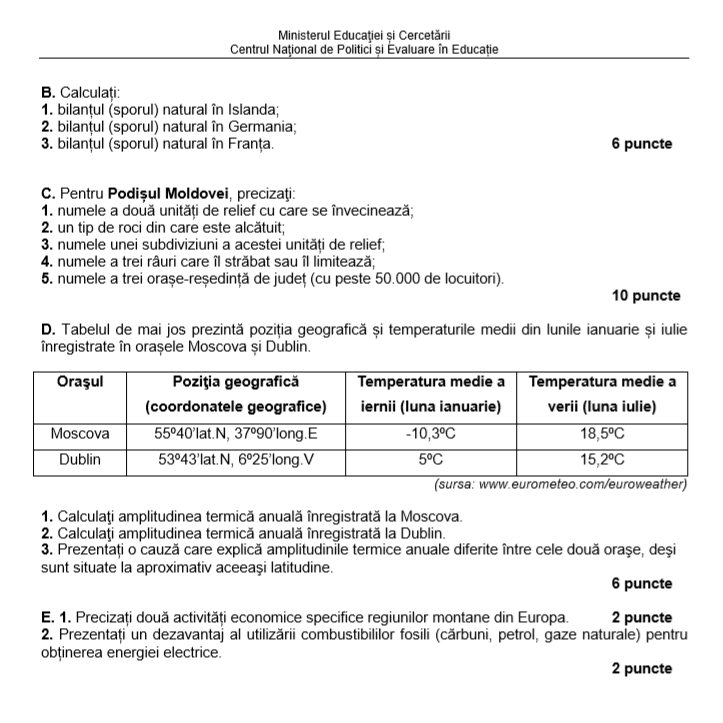 Subiecte BAC la Geografie