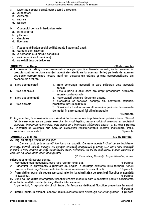 Subiecte BAC la Filosofie