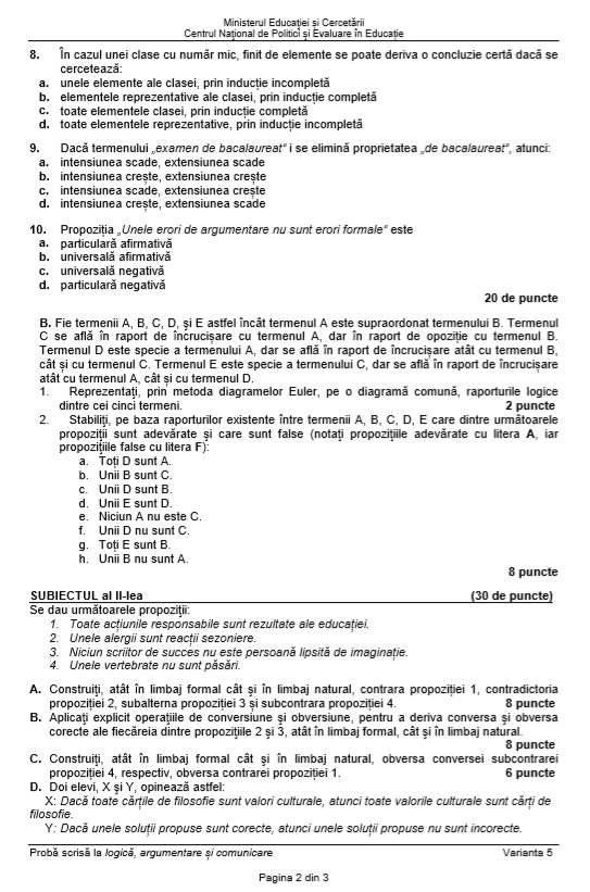 Subiecte BAC la Logică