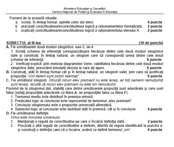 Subiecte BAC la Logică