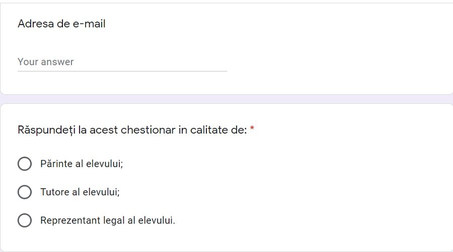 Chestionar pentru părinți &icirc;nainte de &icirc;nceperea anului școlar