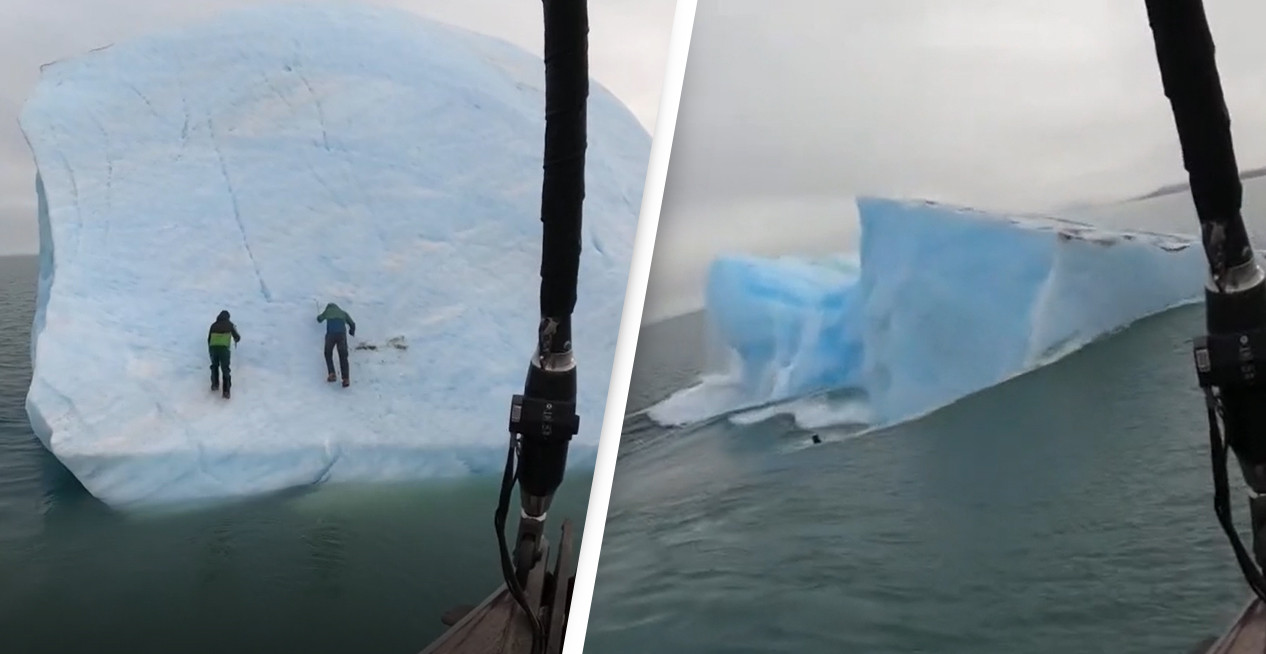 VIDEO. Un aisberg s-a răsturnat în mare cu doi exploratori care încercau să îl escaladeze
