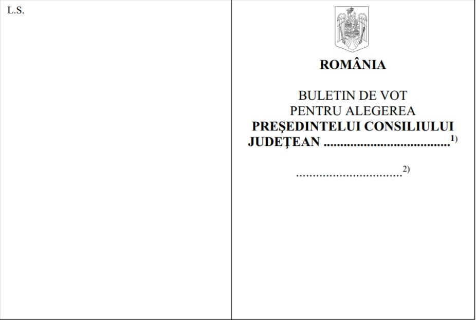 Modelul buletinului de vot pentru președinții consiliilor județene
