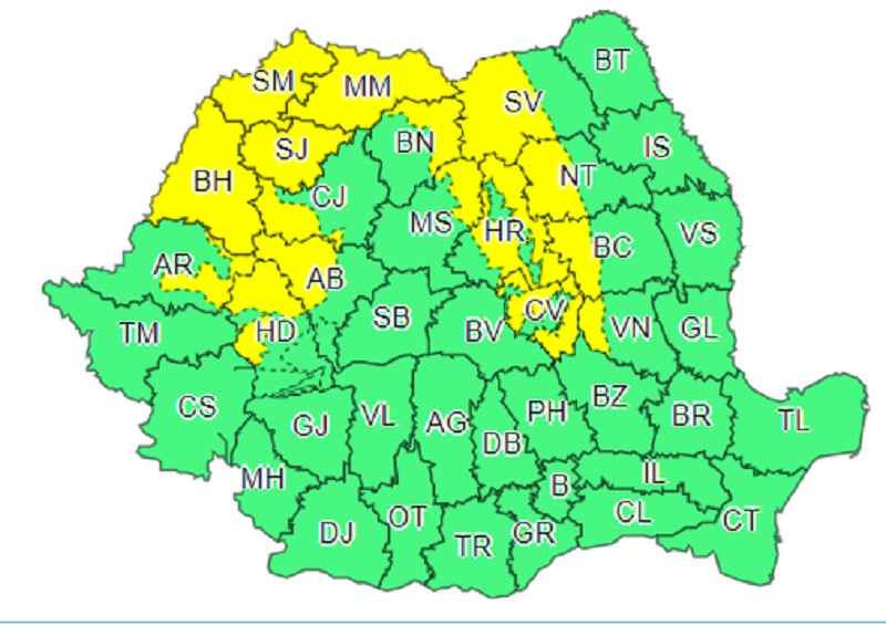 Avertizare ANM de vreme rea! Este cod galben &icirc;n mai multe județe