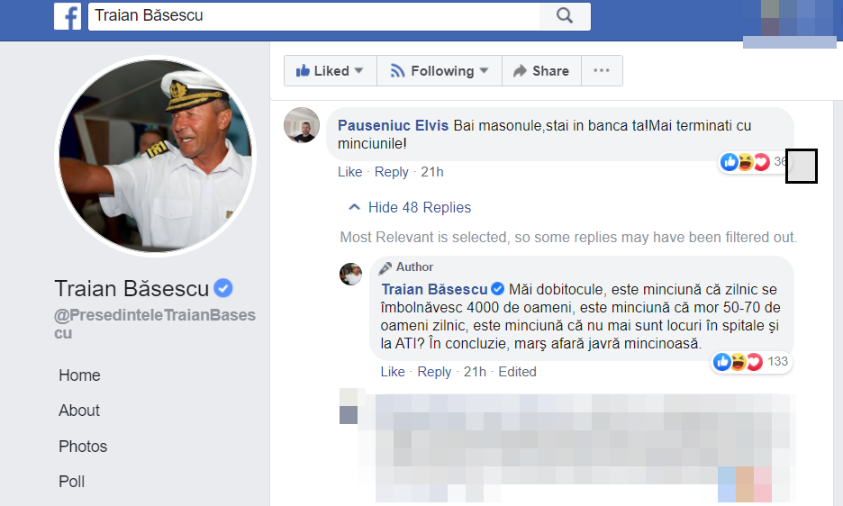 Traian Basescu, Facebook