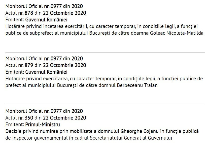 Deciziile Executivului privind numirea lui Traian Berbeceanu și revocarea lui Gheorghe Cojanu, publicate &icirc;n Monitorul Oficial
