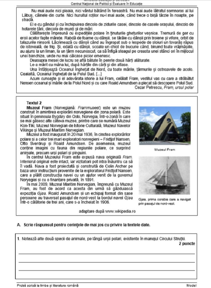 Evaluarea Națională 2021. Model de subiecte pentru limba rom&acirc;nă - 3
