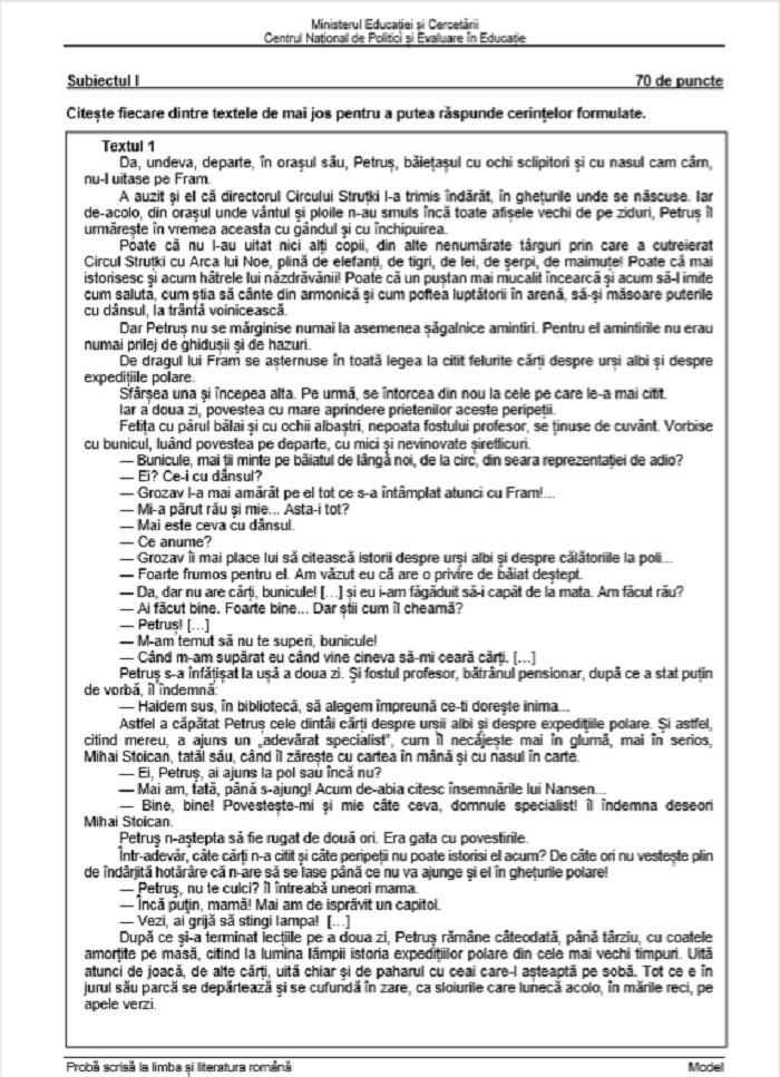 Evaluarea Națională 2021. Model de subiecte pentru limba rom&acirc;nă - 5