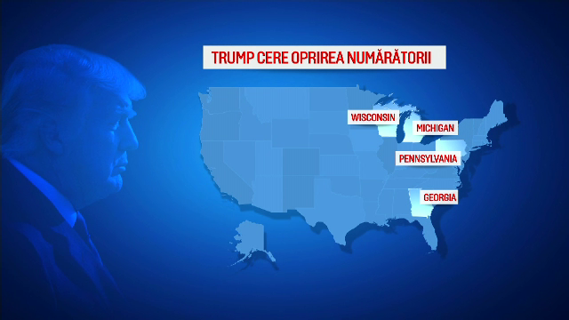 Alegeri SUA 2020. Donald Trump contestă rezultatele din cinci state și cere oprirea numărării voturilor