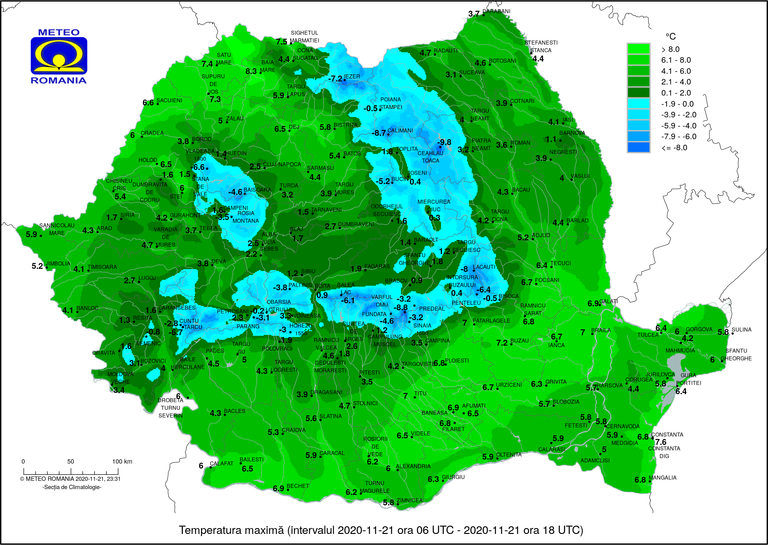 Masă de aer polar, în România. Oraşul unde temperatura a coborât la -11 grade