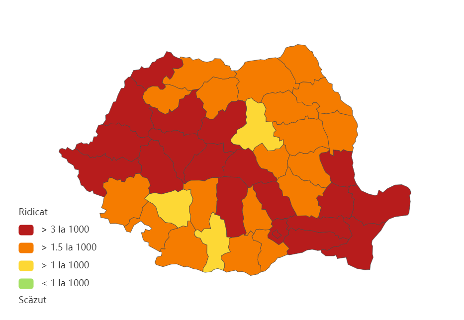 Lista județelor cu cele mai multe noi cazuri de COVID-19. Incidență de peste 7 la mie în Constanța și Ilfov