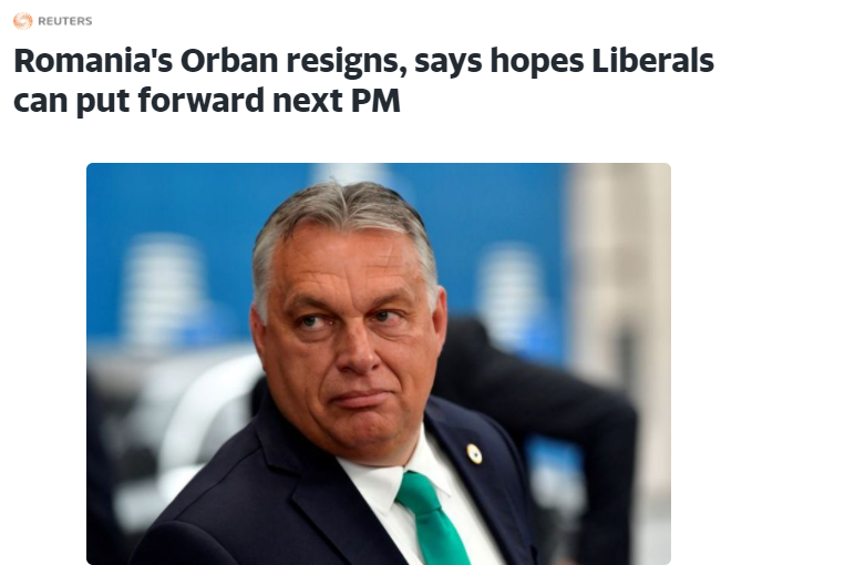 Gafă uriașă făcută de Reuters: Poză cu Viktor Orban la știrea despre demisia lui Ludovic Orban