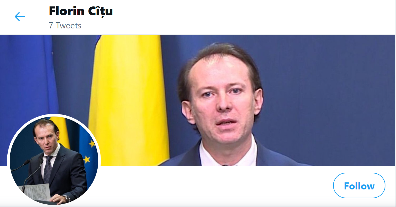 Florin C&icirc;țu, cont fals pe Twitter