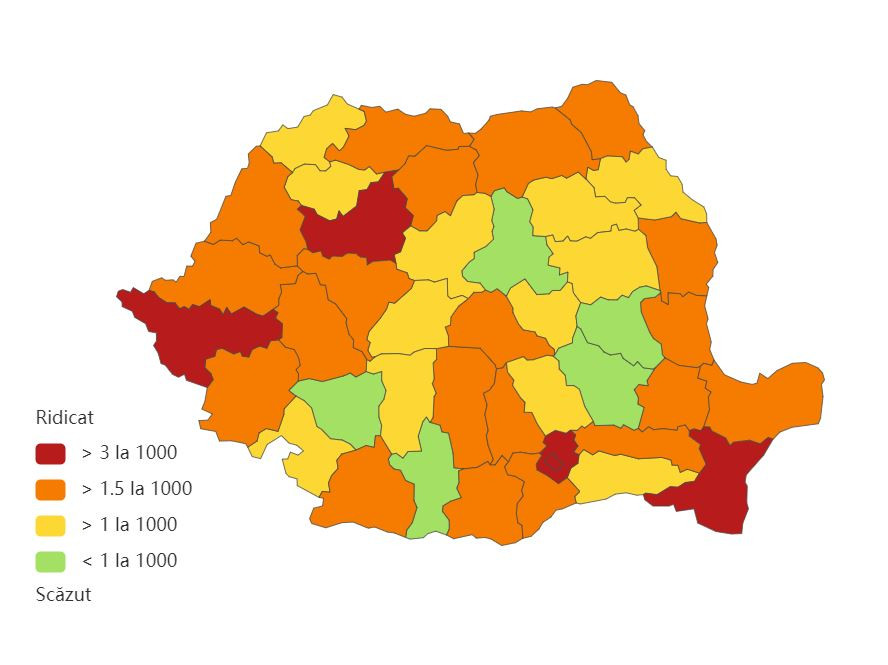 Județele cu cele mai multe cazuri noi de COVID-19. Bucureşti - 477; urmează Timiş, Cluj, Maramureş