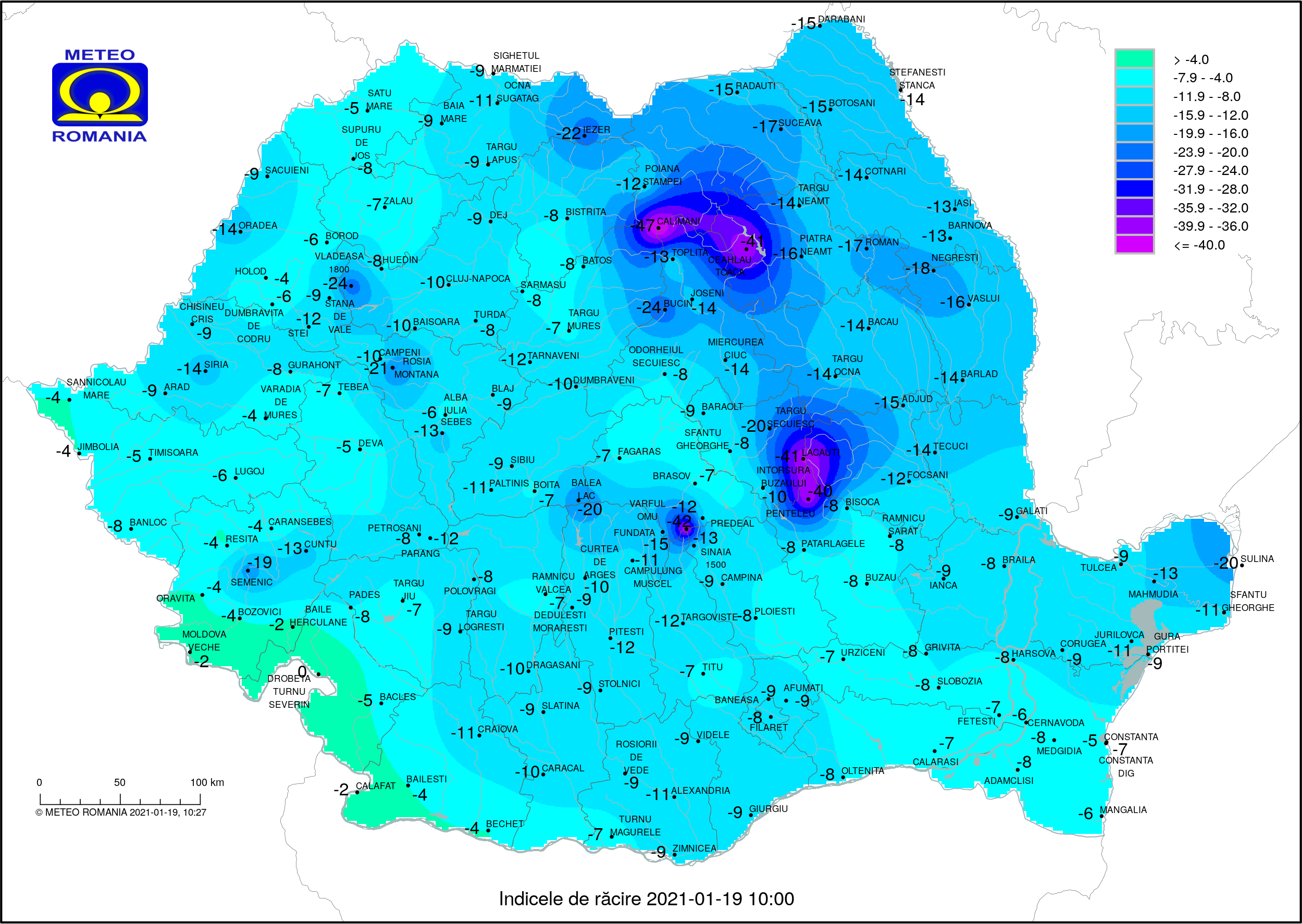 Locul din Rom&acirc;nia unde temperatura resimțită era marți dimineața de -41 de grade Celsius