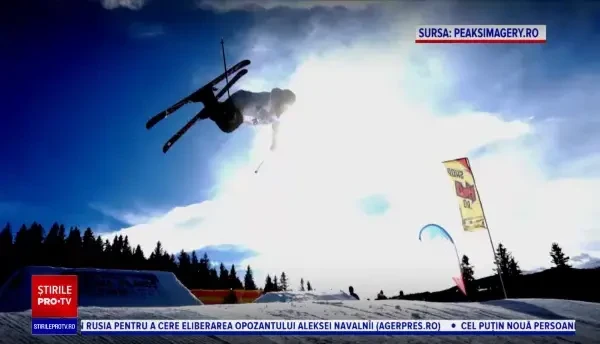 Concurs spectaculos în Păltiniș. Concurenții au făcut sărituri pe snowboard sau pe schiuri
