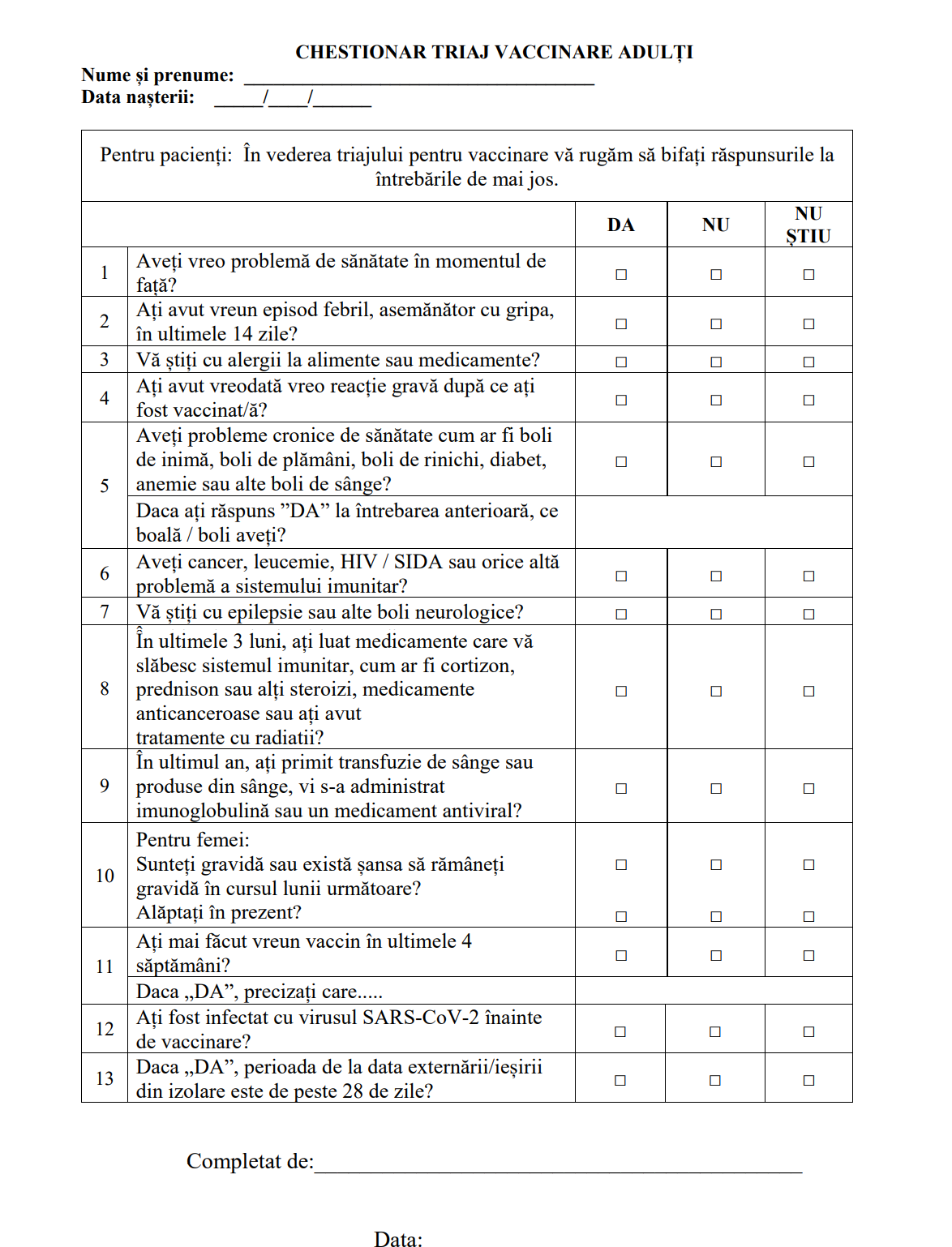 DOCUMENT. Formularele care trebuie completate înainte de vaccinarea anti-Covid