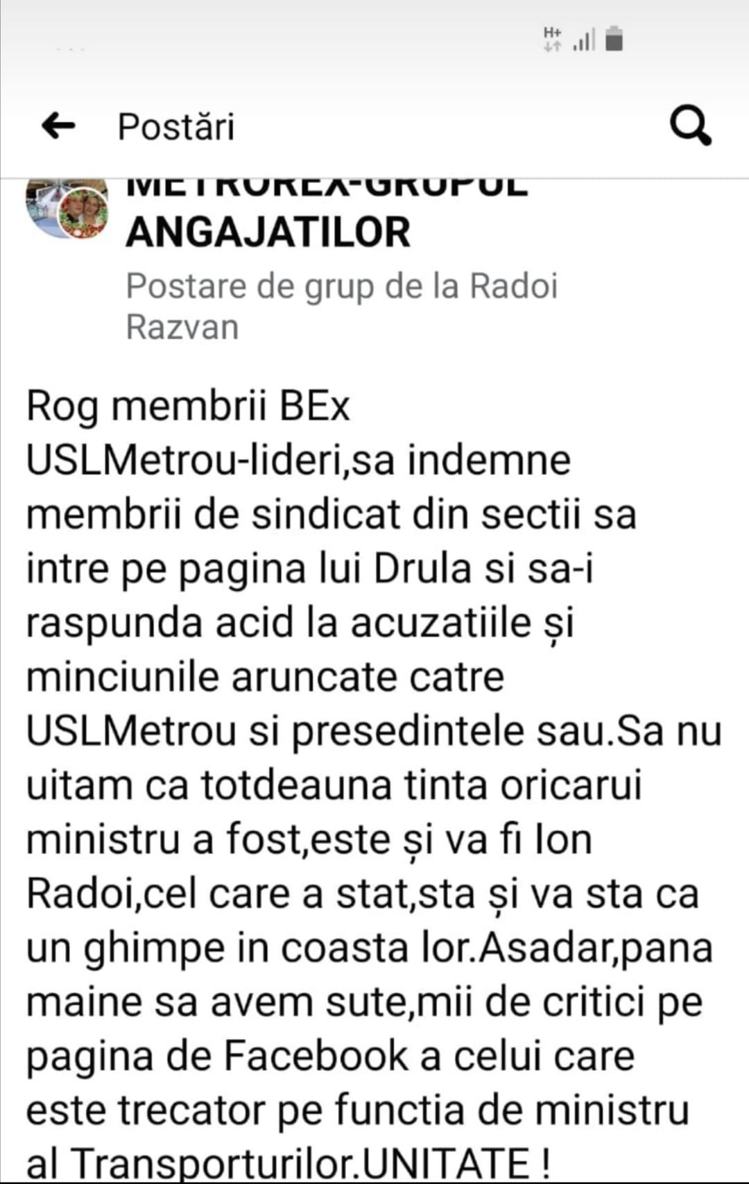 Liderul de sindicat de la metrou le cere sindicaliștilor să-l atace pe ministru după trimiterea Corpului de Control