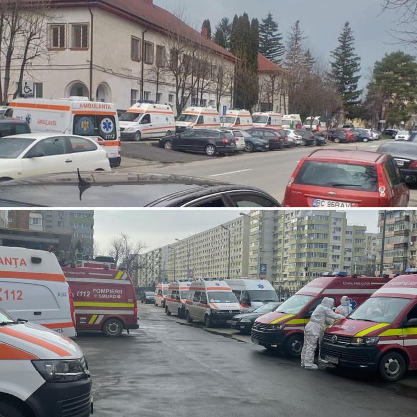 Imagine cu ambulanţe aşteptând la rând, la Spitalul de Boli Infecţioase Braşov. Medic: ”Situaţia este foarte gravă”