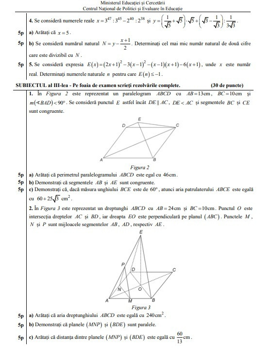 Subiecte Matematică Evaluare Națională 2020 - 3