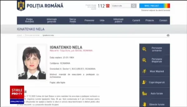 Ex-consilierul guvernamental Nela Ignatenko, localizată în Belgia. Are de ispășit 5 ani de închisoare pentru spălare de bani