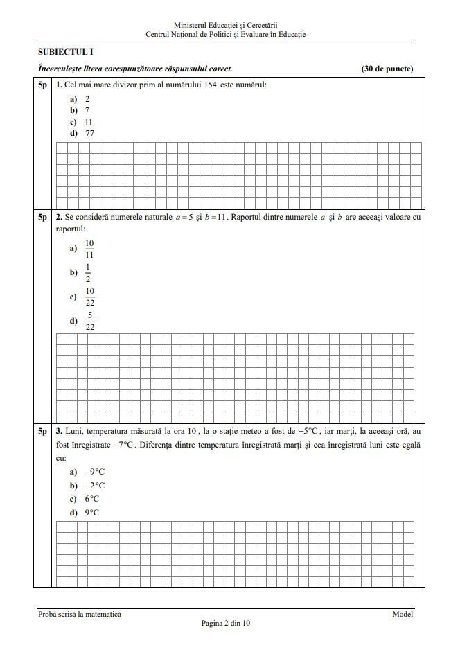 Modele de subiecte şi teste de antrenament la Matematică - 4