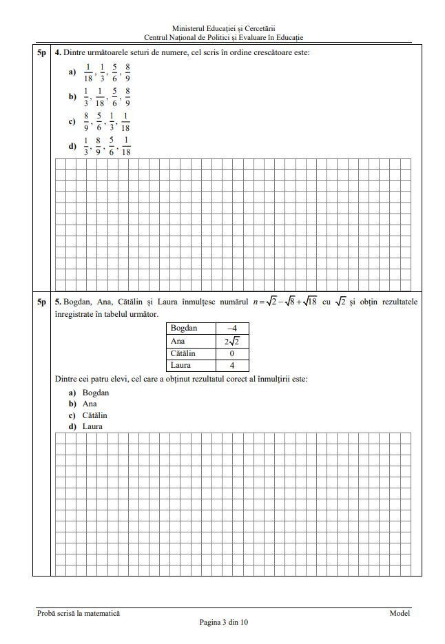 Modele de subiecte şi teste de antrenament la Matematică - 7