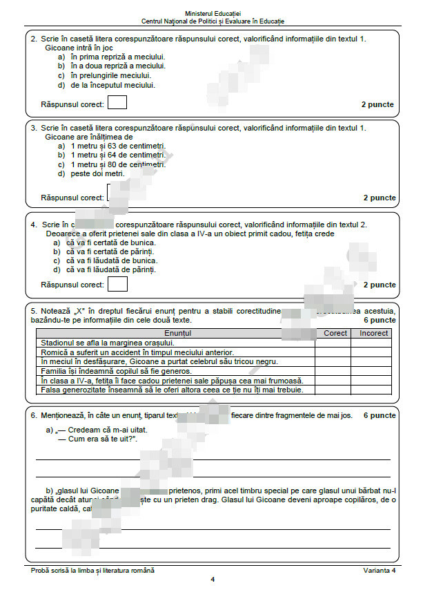 Subiecte Evaluare Națională, limba romana - 2