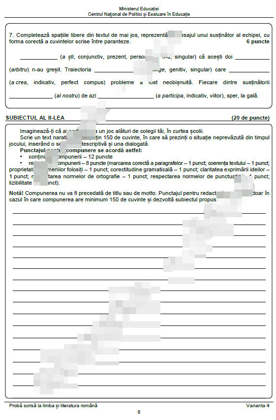 Subiecte Evaluare Națională, limba romana - 4