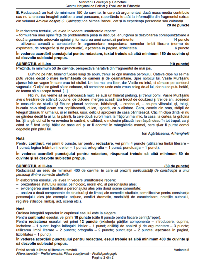 Subiecte 2020 profil uman 2