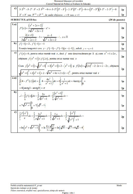 model barem matematică &ndash; științe ale naturii2
