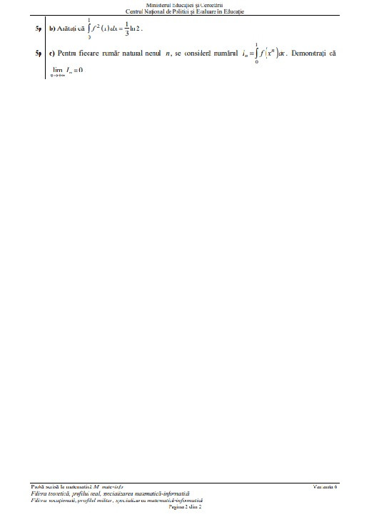 Subiecte Matematică Bacalaureat 2020 mate info2