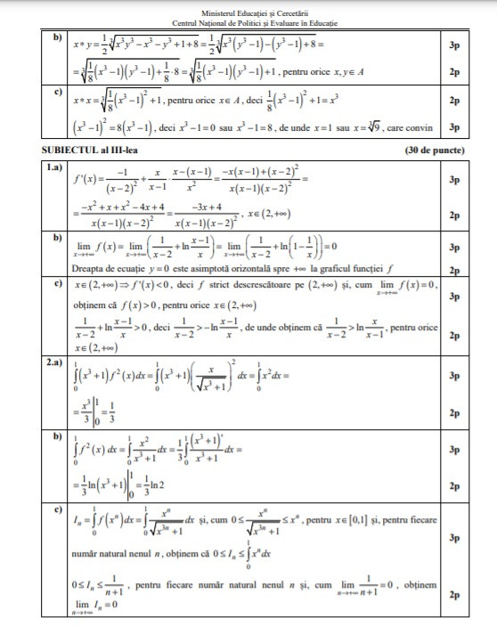 Subiecte Matematică Bacalaureat 2020 mate info barem2