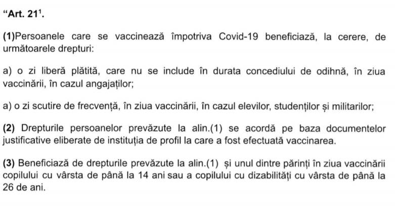 lege, zi libera, vaccinare