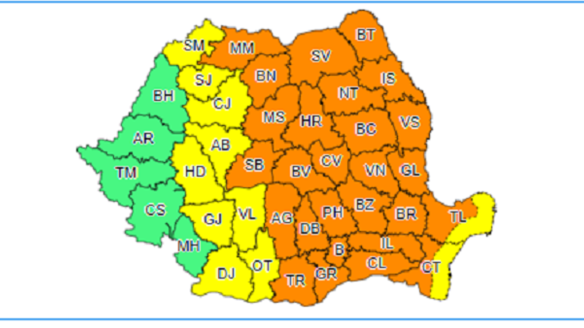 Cod portocaliu de vijelii puternice în cea mai mare parte a țării, până vineri dimineaţă