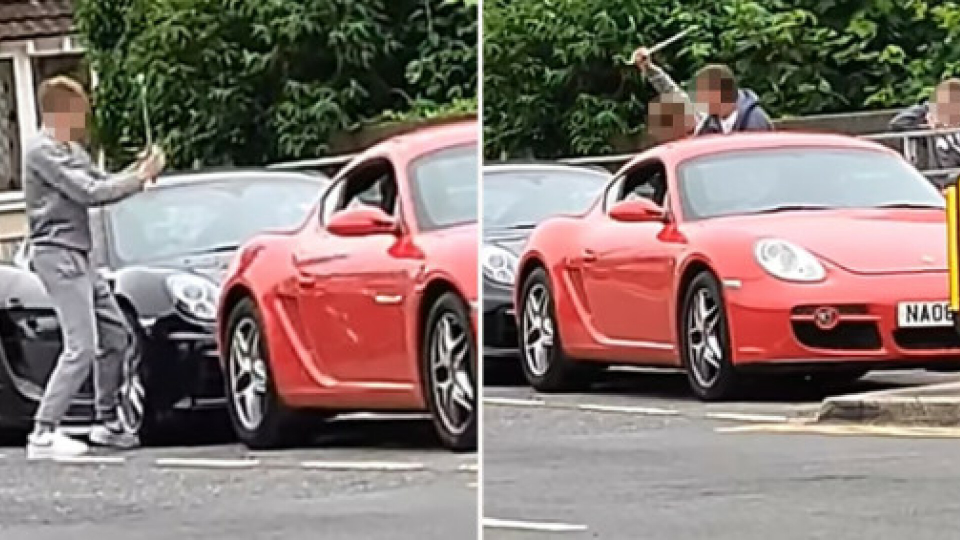 VIDEO. Tânăr filmat când zdrobește un Porsche de peste 90.000 de euro cu o unealtă metalică