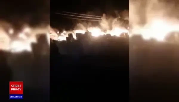 Incendiu de proporții în județul Bihor. Depozit de materiale, de 8.000 de metri pătrați, cuprins de flăcări