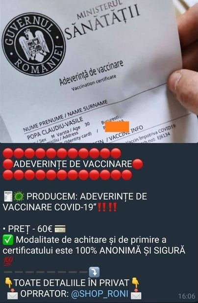 CERT-RO atrage atenţia asupra unei campanii cu oferte de adeverinţe de vaccinare false. La ce preț sunt v&acirc;ndute