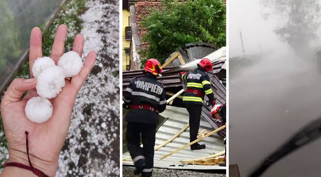 Furtunile au făcut ravagii în țară: Culturi distruse de grindina cât oul și acoperișuri proiectate pe mașini