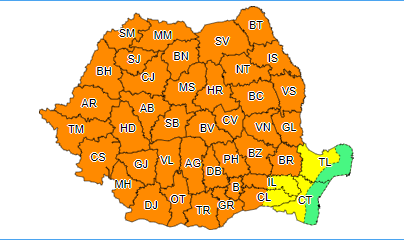Alertă meteo de vreme rea. ANM a emis un cod portocaliu de furtuni &icirc;n cea mai mare parte a țării