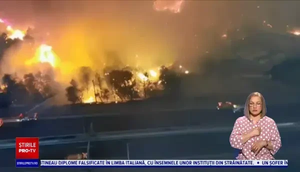 O echipă a Știrilor PRO TV a surprins imagini ireale în Grecia: pare că ninge cu funingine