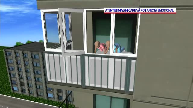 ANIMAȚIE GRAFICĂ! Momentul în care gemenii din Ploiești s-au urcat pe pervaz și au căzut de la etajul 10