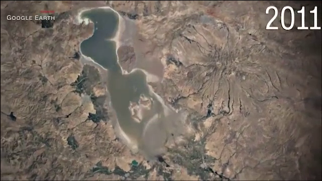 Cel mai mare lac cu apă sărată din Orientul Mijlociu, transformat într-un pustiu arid de nisip și sare