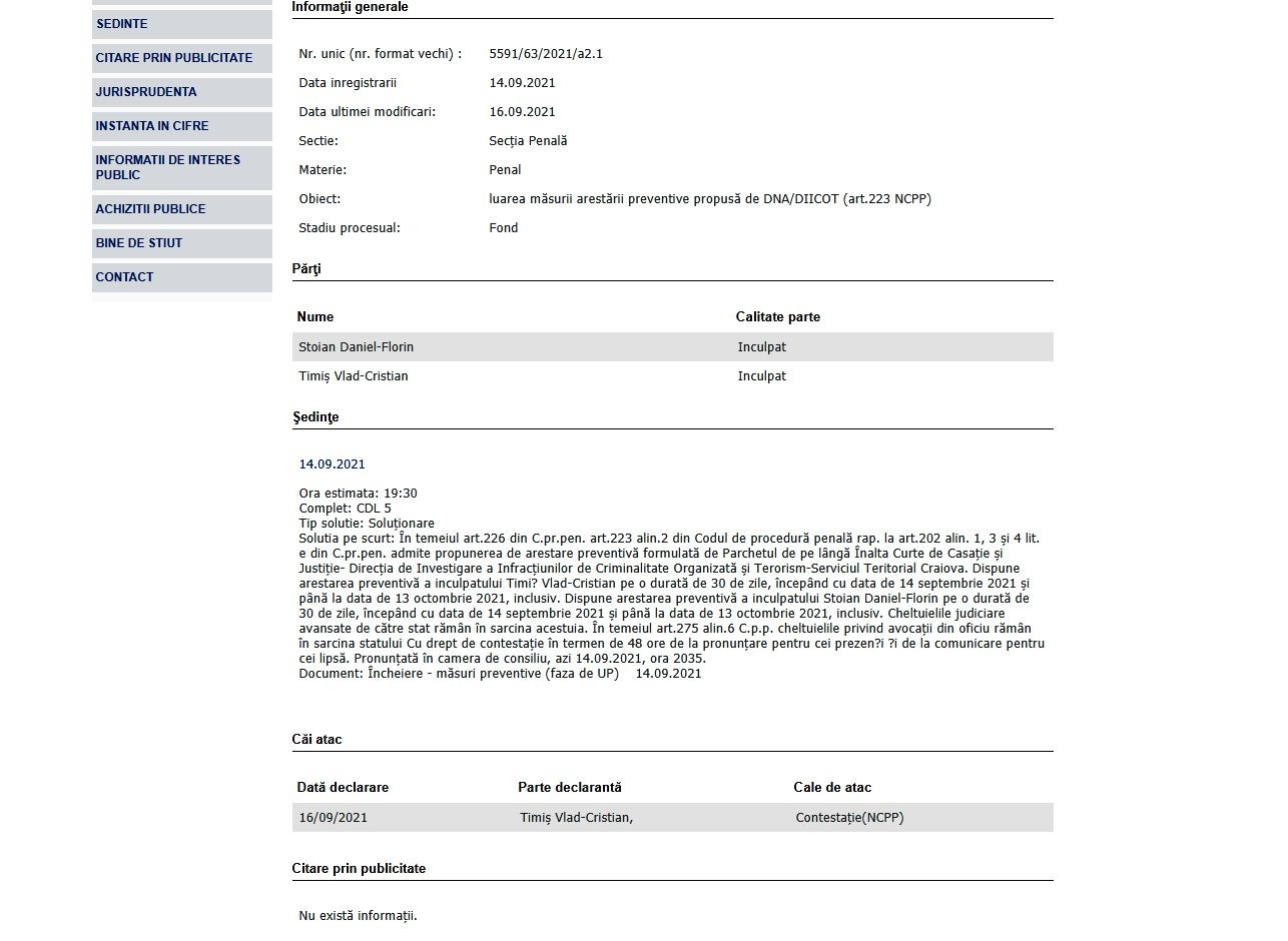 vlad timis cristim decizie arestare