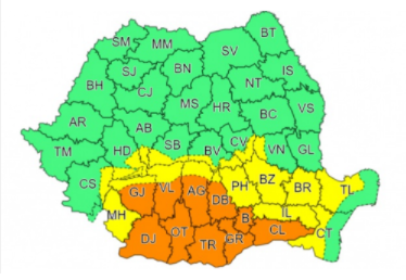 Cod portocaliu și cod galben de ploi în mai multe regiuni ale țării. La munte va ninge