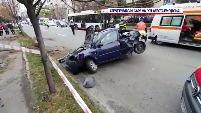 Scene incredibile în Pitești. Cum au scăpat cu viață un bărbat și fiica sa dintr-o mașină făcută zob
