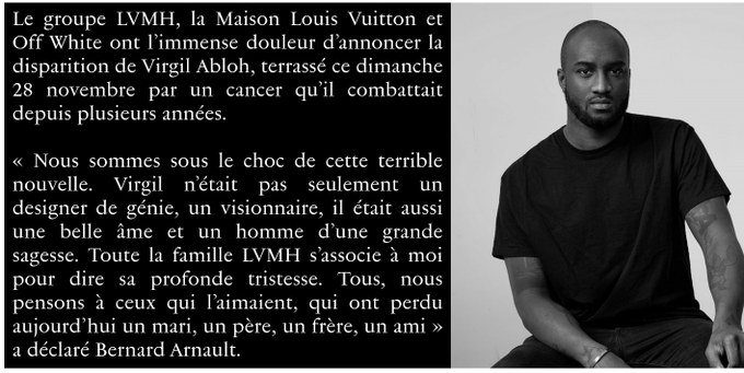 A murit designerul Virgil Abloh, director artistic la Louis Vuitton și fondatorul Off-White
